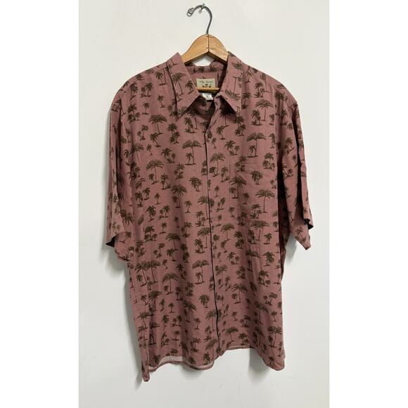 reyn spooner Other - Reyn Spooner Shirt Mens XL Hawaiian Palm Tree Print Button Up Red Rayon